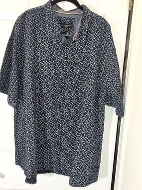 Vintage Truth Substance Navy Short-Sleeve Button-Down Shirt White Micro Print